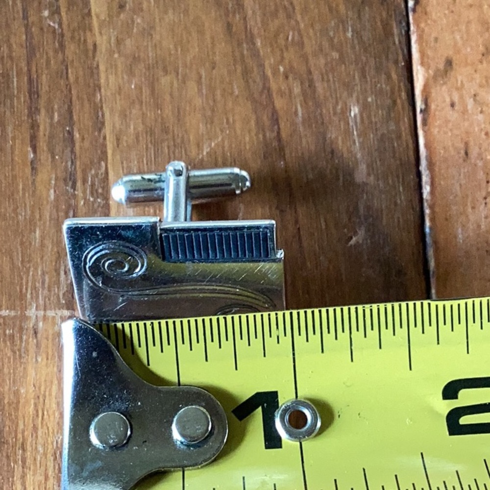 Vintage Signed Rectangular Silver Tone Swirl & Bl… - image 6